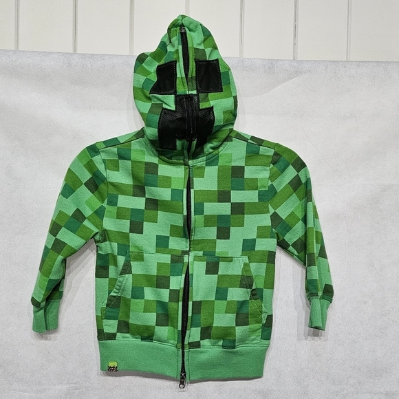 Minecraft Face Cover Hoodie Zip Up Jacket Green 60% Cotton 40% Polyester Sz XS - Picture 1 of 6